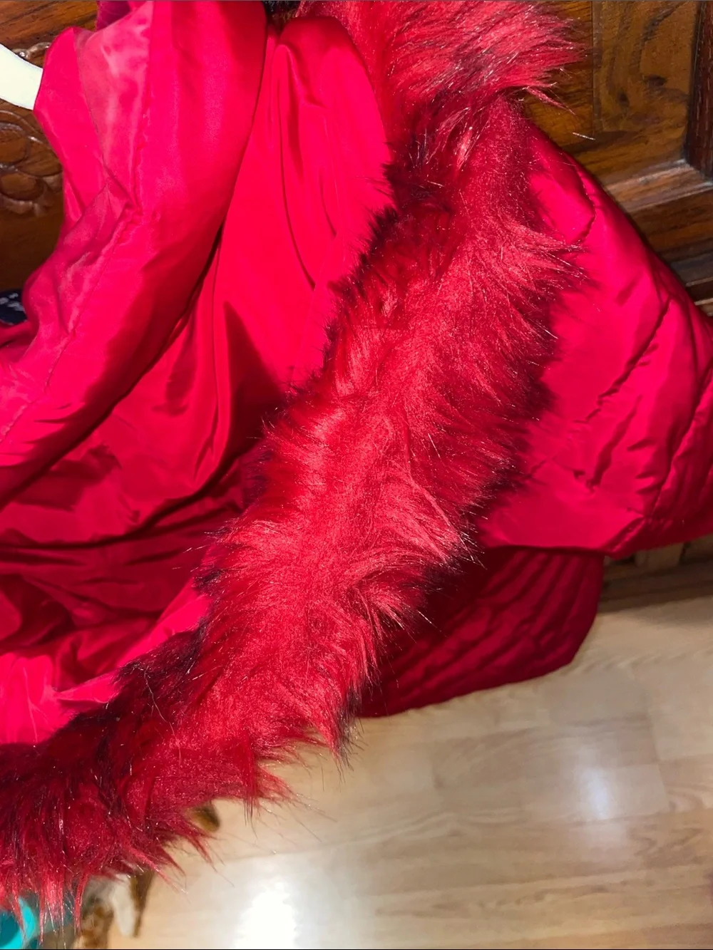 Armani Jeans Girls Red Faux Fur Quilted Winter Coat Removable Hood size 10